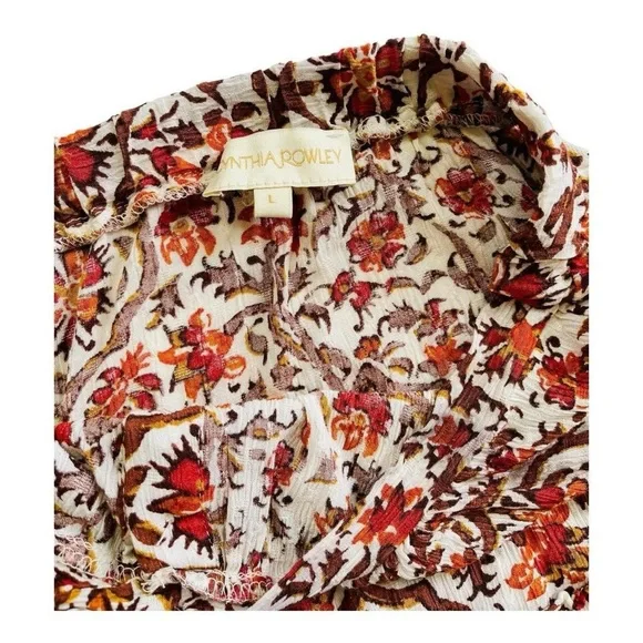 Cynthia Rowley Boho Hippie Flowy Tiered Orange & Brown Floral Print Skirt - Picture 3 of 7